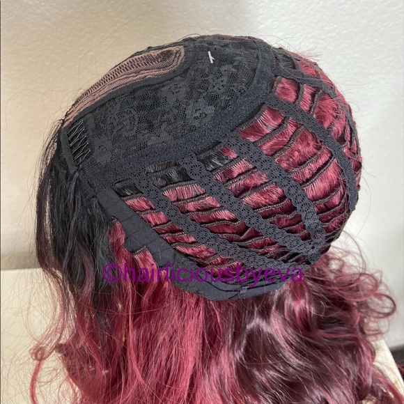 Burgundy red dark mix wig 24 inch long wavy - Picture 6 of 7